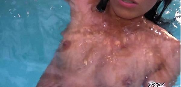  Brunette With Flat Chest Pounded in a Public Pool POV